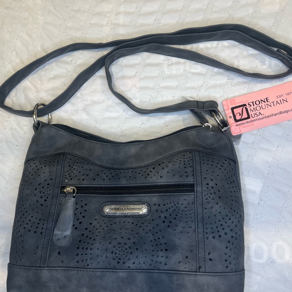 Stonemoutain Charcoal Grey Nubuck Faux Leather Irene Hobo Handbag NWT. - Picture 6 of 13